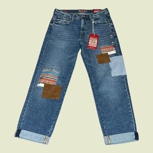 NEW Lucky Brand Legend Boy Mid Rise Relaxed Straight Patchwork Jeans Womens 0/25
